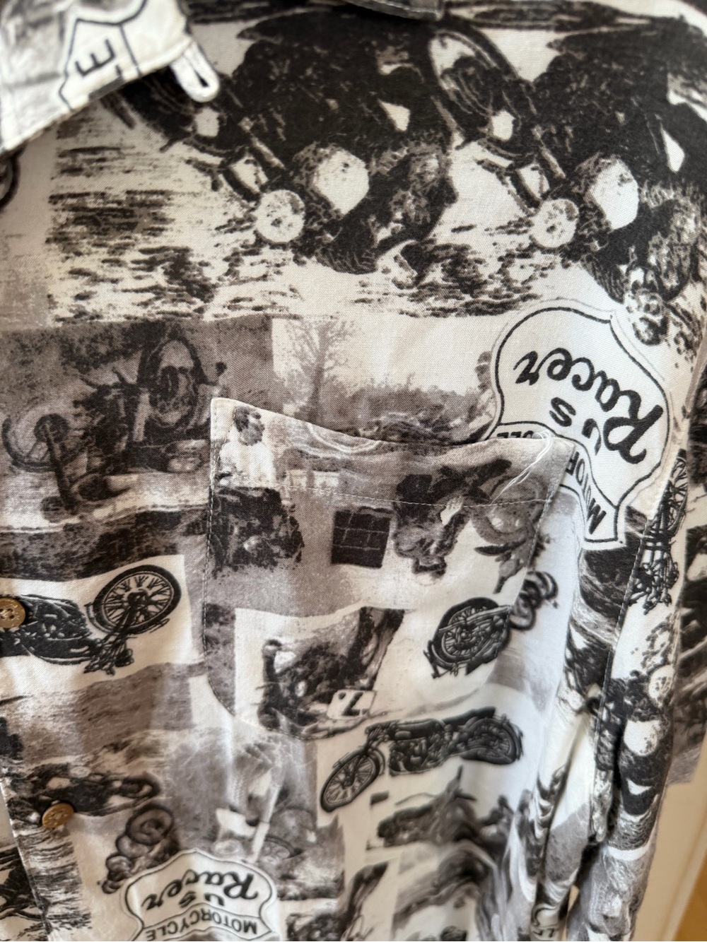 Vintage Puritan Rayon Button Up Shirt Men’s Large Motorcycle Print - Picture 2 of 6